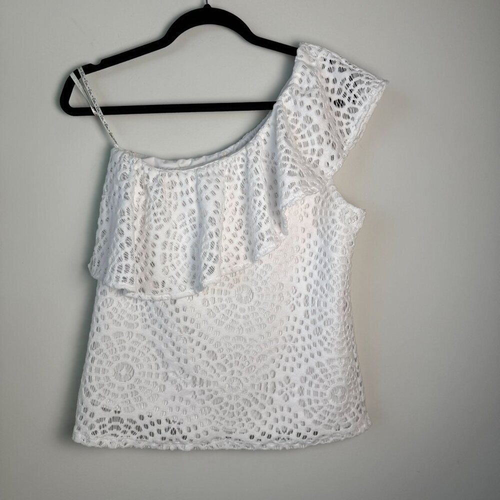 Lilly Pulitzer Top Matteo One Shoulder Lace Resort Sea Urchin White Sz Sm - Picture 3 of 6